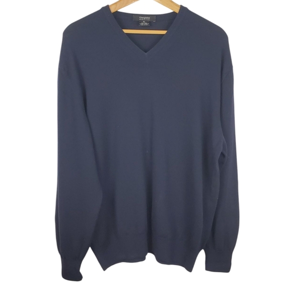 Giorgiolini Men's Merino Wool V-neck Sweater. Navy Blue. XL - Picture 1 of 12